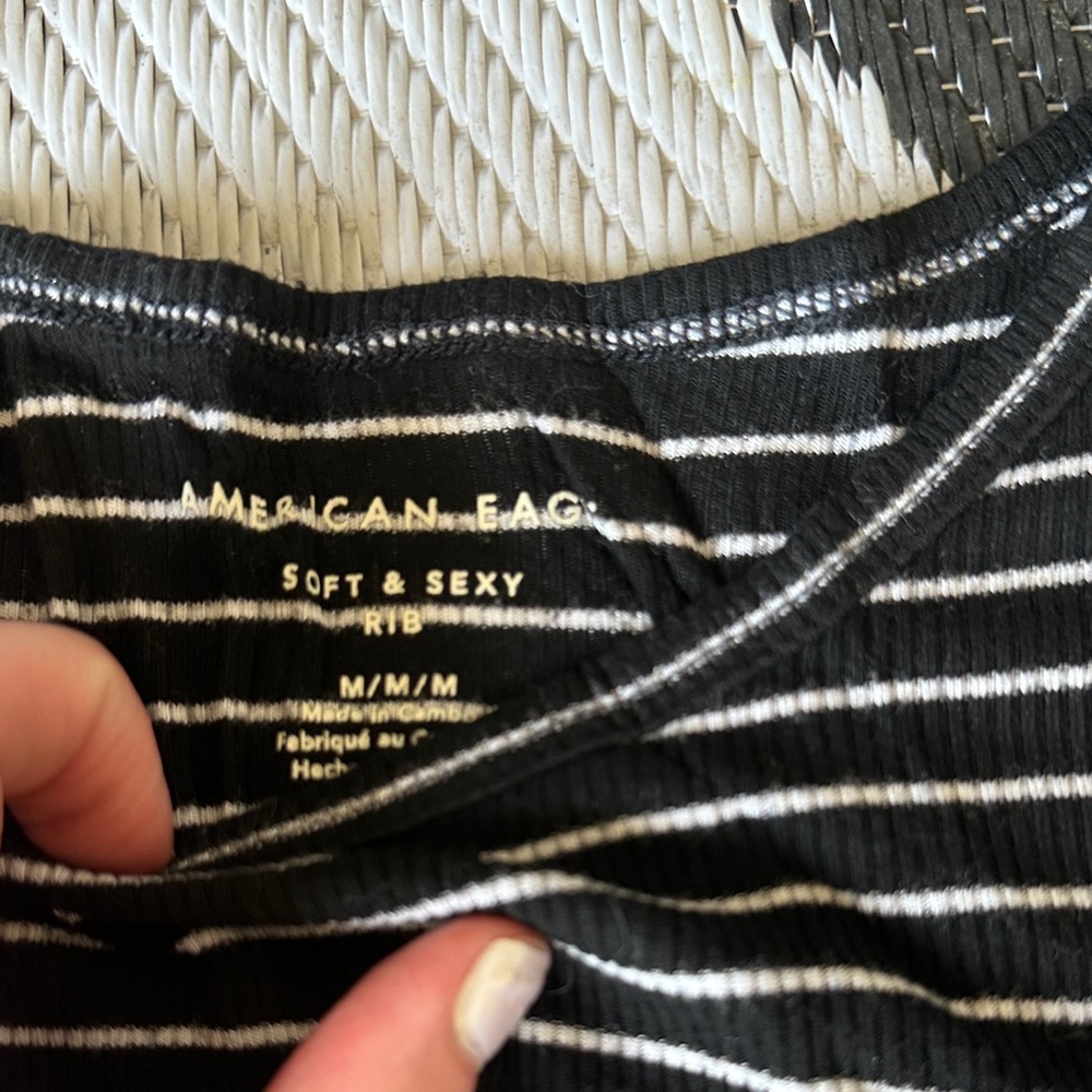 American Eagle Outfitters Black and White Striped Short Sleeve Tee - Picture 2 of 7